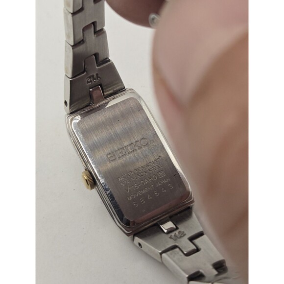 Seiko Solar Tank Ladies' 15mm Watch White Dial Two Tone V116-0Ah0. Runs Well. 6" - Picture 6 of 9